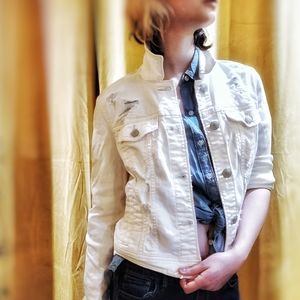 American Eagle White Distressed Denim Jacket NWOT